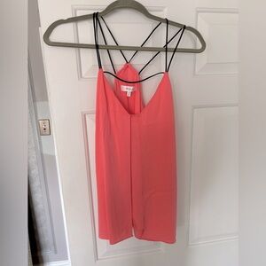 Milly size 12 Coral Silky Tank with Black Leather Detail